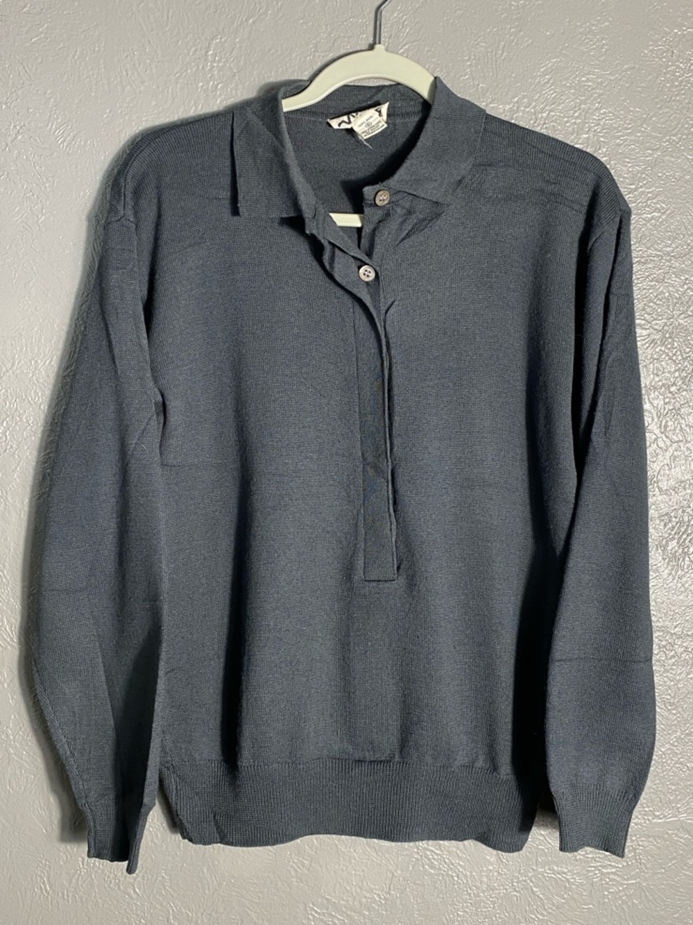 Vintage Visions 100% Wool Polo Collar Sweater Women's Small Gray Winter Layering